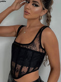 znbbw Lace Sheer Sexy Corset Crop Top For Women 2023 Fashion Summer Sleeveless Backless Tank Tops Slim Club Streetwear Clothes