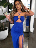 znbbw Hot Summer Sexy Halter Backless Sleeveless Cut Out Maxi Dress For Women Elegant Party Club Party Slit Dresses Vestido