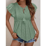Znbbw Sleeve Jacquard White Blouse Women Elegant Summer Lace Up Lady Shirt Tops Mujer Hollow Out Fashion Shirts Blusas 25344