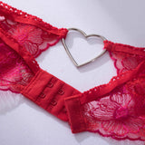 Znbbw Love Red Lingerie Sexy Bra And Panty Set 3-Pieces Luxury Lace Fancy Underwear Thongs Garters Erotic Intimate Set