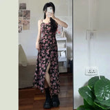 Znbbw Strap Floral Dress Summer Thin Strap Dress Crop Sun Top Shawl Clothing Waist Long Dress Matching Set for Women