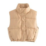 Znbbw TRAF Leather Vest Jackets Wome Solid Zipper Buttons Pockets Thick Warm Parka Women Waistcoats Autumn Winter Jackets