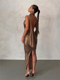 znbbw Spring Sexy Solid Cami Backless Bandage Bodycon Maxi Dresses Club Outfit For Women 2023 Party Long Dress Women Clothing