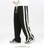 Znbbw Men's Striped Slit Pants Spring Autumn Straight Wide Leg Trousers High Street Loose Casual Trousers 2023 Fashion Men Clothing