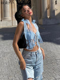 Znbbw Sexy Y2K Lace Up Mesh Bandage Crop Top For Women Summer New Office Lady Streetwear Slim Wild Solid See Through Camisole