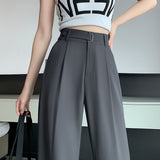 Znbbw Summer Loose Wide Leg Pants Women Elegant Pleated High Waist Draped Straight Long Trousers Female Casual Bottoms