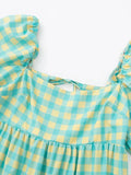 Znbbw ZBZA 2023 Plaid Print Ruffle Lace Up Square Neck Checked Dress Short Sleeve Tie Up Strap Gingham Midi Dress Women 202305
