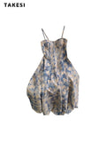 znbbw Women Sexy Backless Strapless Floral Print Loose Suspender Dresses 2023 Summer Beach Style Elegant Chiffon Party Club Dress