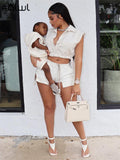 znbbw Summer Sexy Bodycon 2 Two Piece Sets Club Outfit For Women 2023 Sleeveless Button Crop Top And Bandage Shorts Sets