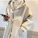 Znbbw Men Coats Women Solid Hooded Long Jacket with Cowhorn 2023 New Korean Casual Loose Coat Fashion Male Clothing for Unisex