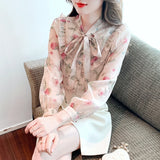 Znbbw Blouse Women Long Sleeve Floral Print Chiffon Blouse Shirt Women Tops Blusas Mujer De Moda 2023 Blouses Shirts Blusa G212
