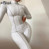 znbbw Fall Ribbed Black Jumpsuit Women Turtleneck Long Sleeve Jumpsuit White Bodycon Jumpsuit Winter One Piece Outfits Women
