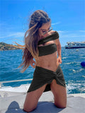 znbbw Summer Sexy Crop Top And Skirt Sets Asymmetric 2 Two Piece Sets Club Outfit For Women 2023 Black New In Matching Sets