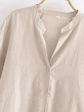 Znbbw TRAF Women Solid Side Split Linen Shirt Women Female Long Sleeve Kimono Smock Blouses Women Chic Tops