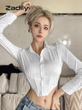 znbbw Sexy Long Sleeve White ZA Shirt Women Button Up Y2K Crop Tops Street Style 2023 Summer Party Y2K Female Clothing Blouse