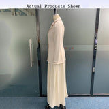 Znbbw Sets For Women 2 Pieces Autumn Winter Office Lapel Full Sleeve Nipped Waist Top Solid Pleated Long Skirt Set Streetwear