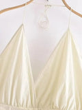 Znbbw TRAF Summer Women Fashion Halter Neck V Neck Sexy Open Back Stretch High Waist Casual Pocket Jumpsuit