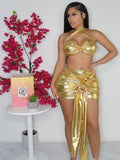 Znbbw Skinny Two Piece Skirt Set Women Summer Festival Outfit Sexy Halter Sleeveless Corset Bandage Mini Skirt Club Party Wear 912