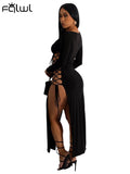 znbbw Summer Sexy Solid Long Dresses Party For Women 2023 Long Sleeve Hollow Out Bandage Side Slit Maxi Dresses Club Dresses