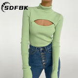 Znbbw Women Knitted Turtleneck Sweaters Sexy 2023 Autumn Winter Slim Pullover Casual Soft Warm Long Sleeve Hollow Pullover Knit Top