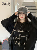 znbbw 2023 Winter Streetwear Oversize Letter Print Women Sweatshirt Korean Style O Neck Long Sleeve Ladies Hoodies Female Tops