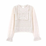 Znbbw TRAF Fashion Women Embroidery Knitted Sweater 2023 Patchwork Long Sleeve O-neck Pullover Simple Vintage Causal Sweet Top