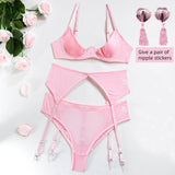 Znbbw Erotic Lingerie Open Bra Kit Push Up Sexy Sensual Underwear 3-Piece Heart Hollow Crotchless Panties Garter Intimate