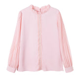 Znbbw Women Pink Chiffon Blouse Shirt Women Tops Blusas Mujer De Moda 2023 Long Sleeve Blouse Women Shirts Blouses Femme F447