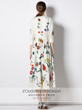 Znbbw Spring Summer Runway Vintage Floral Print O-Neck Long Sleeve Single Breasted Women Lady Party Casual A-Line Maxi Dress