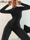 znbbw Summer Sexy Black Bodycon Jumpsuits Casual One Pieces For Women 2023 O Neck Backless Skinny Long Sleeve Bodycon Jumpsuit