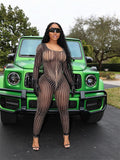 znbbw Summer Sexy Mesh Striped Print Jumpsuit Club Outfit For Women 2023 Long Sleeve One Pieces Jumpsuit Female Black Jumpsuit