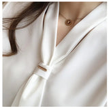 Znbbw Sleeve White Blouse Bow V-neck Chiffon Blouse Shirt Women Tops Blouse Women Blusas Mujer De Moda 2023 Women Blouses E367