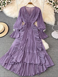 znbbw Autumn New Holiday Style Ankle Length Long Dresses Women Sexy V Neck Puff Sleeve Lace Elegant Evening Party Summer Dress