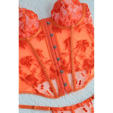 Znbbw Corset Lingerie Fancy Lace Underwear Transparent Embroidery Erotic Outfits Thongs Fitness Front Closure Orange 2-Pieces