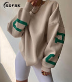 Znbbw Autumn Winter Fleece Sweatshirts Streetwear Y2K Harajuku Loose Long Sleeve Pullover Casual Letter Print O Neck Thick Top