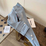 znbbw New Chic Love Button Split Jeans Women's Summer Hot Girl jeans Retro High Waist Straight Slim Flared Denim Pants Pantalon