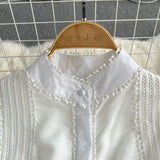 Znbbw Elegant White Lace Women Mini Dress Runway Stand Collar Luxury Embroidery Hollow Out Single Breasted Party Dress N3978