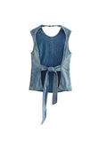 Znbbw TRAF 2023 Women Tops Fashion New Bowtie Denim Backless Casual Sexy Sleeveless Tops Woman Female Top