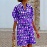 znbbw Turn-Down Collar Check Print Party Dress Female Loose Casual Shirt Dress Vestidos Bohemian Women Short Sleeve Mini Dress