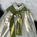 Znbbw Female Striped Shirt Fake Two Pieces Spring Autumn Blouse New Korean Casual Tops Shawl Spliced Loose Chic Ladies Blouses