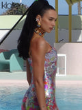 Znbbw Sexy Shinny Print V-neck Party Evening Long Dresses for Women 2023 Trendy Summer Backless Slit Midi Dress Beachwear