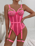 Znbbw Sexy Red Bodysuit Women Bodycon Lace Hollow Out Underwire Lingerie Body Sleeveless Top High Cut Bodysuit with Crotch