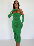 Znbbw Eelegant Off-shoulder With Sleeve Midi Dress Women Robe Fashion Strapless Backless Bodycon Long Dress Vestido Clubwear