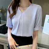 Znbbw Sleeve V-Neck Blouse Women White Chiffon Blouse Shirt Women Tops Blusas Mujer De Moda 2023 Verano Blouses Shirts F456