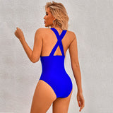 znbbw Sexy Solid One Piece Swimsuit Women Push Up Swimwear Female Deep V-Neck Mesh Patchwork Beach Wear Monokini Bathing Suit