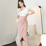 Znbbw Summer Women Skirts Irregular Split Chic Pleated High Waist Package Hip Skirt Casual Lady Sweet Pink Skirts Faldas Mujer