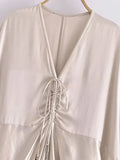 Znbbw TRAF Women Summer Dress 2023 Kink Front Loose Dress V-neck Casual Elegant Women Clothing Dress Robe