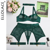 Znbbw Four-Piece Set Erotic Lingerie Transparent Bra Kit Push Up See Through Lace Langerie Mesh Seamless Underwear Garters