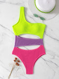 Znbbw Shoulder Women One Piece Swimsuit 2023 ColorBlock Sexy Ribbed Female Swimwear High Waist Swimming Suit Monokini Bathing Suit