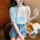 Znbbw New Short Sleeve Blouse Women O-Neck White Blouse Shirt Women Tops Blusas Mujer De Moda 2023 Verano Blouses Shirts G440